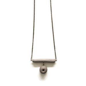 Simple Gray Clay Chain Necklace, Handmade Clay Beads, Nickel Free Chain Necklace
