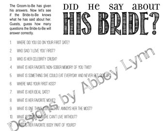 Bachelorette Party - 15 Questions for the Groom-to-Be to answer about his Bride-to-Be