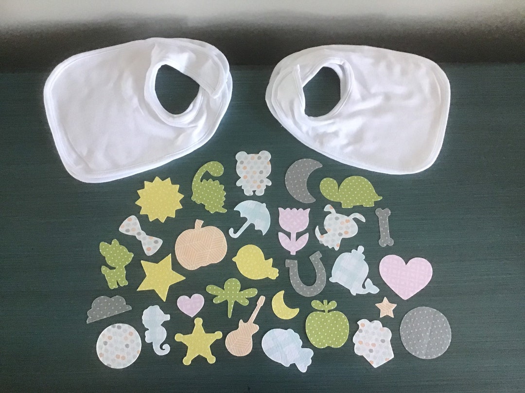 Bib Decorating Kit for Baby Shower Activity, Ironon Fabric Appliques