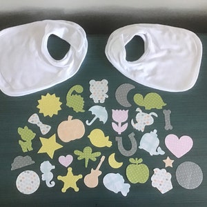 Bib Decorating Kit for Baby Shower Activity, Iron-On Fabric Appliques