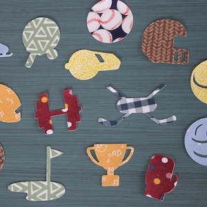 15 Iron-On Sports Themed Fabric Appliques for Bib or Onesie® Decorating Station, Baby Shower Activity