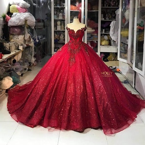 Red Dress - Sparkly Ballgown - Evening Dress - Prom Dress - Colors Dress