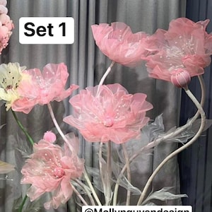Set Big Flowers, Large Organza flowers, Free-Standing Giant Poppy Flower, Parties/Wedding Floral Decor, Big Flowers Studio Decor