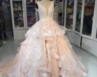 V Neckline Wedding Dress -Beautiful Ivory Wedding Dress - Wedding Dress - Ivory Dress - Romantic Wedding Dress