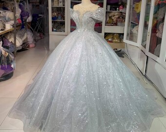 silver sparkly ball gown