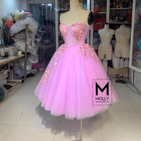 Knee length Pink Dress - Cute Pink Dress - Elegant Pink Dress - Tea length Dress - Pink Dress