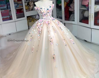 Wedding Dress - Flowers Dress - Ballgown - Evening Dress - Beautiful DRess
