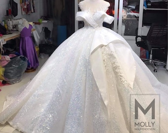 White Wedding DRess, White Sparkly Wedding Dress, White Ballgown Dress, Quinceanera Ballgown White