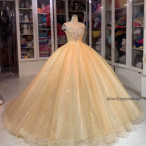 Light Gold Ballgown - Ballgown Sparkly - Wedding Dress - Evening Dress - Prom Dress