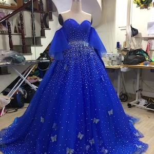 Crystals Princess Dress - Blue Dress - Sparkly Dress - fairy Dress - Fantasy Dress - Ballgown