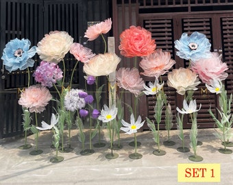 Handmade Stunning Giant Flower Full Set Options, Organza Flower Decors With Lighting Options