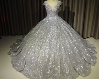 sparkly silver wedding dress