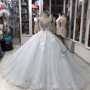 Wedding Dress white light blue, Wedding Dress,  Wedding Ballgown Dress,