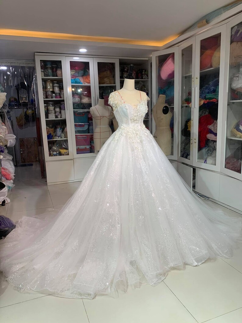 Luxury Wedding Dress Glitter Wedding Dress White Glitter Etsy