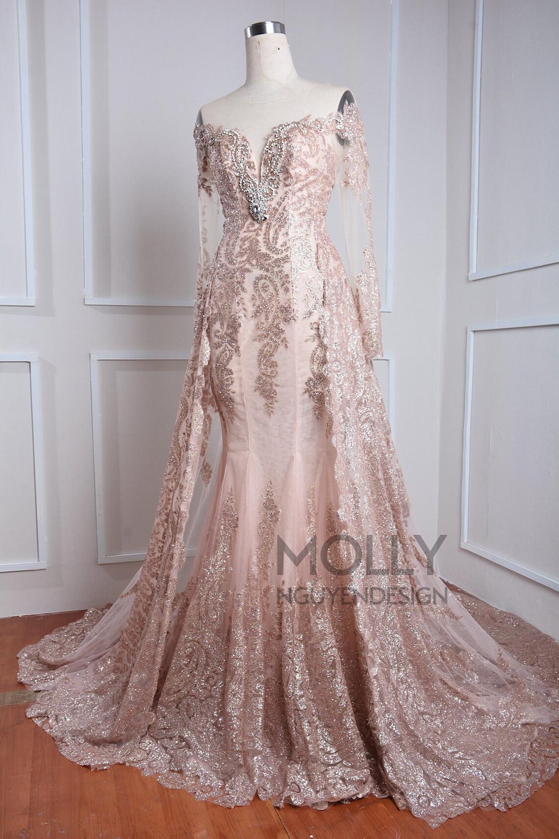 Light Gold Evening Mermaid Dress Sparkly Light Gold Dress Etsy