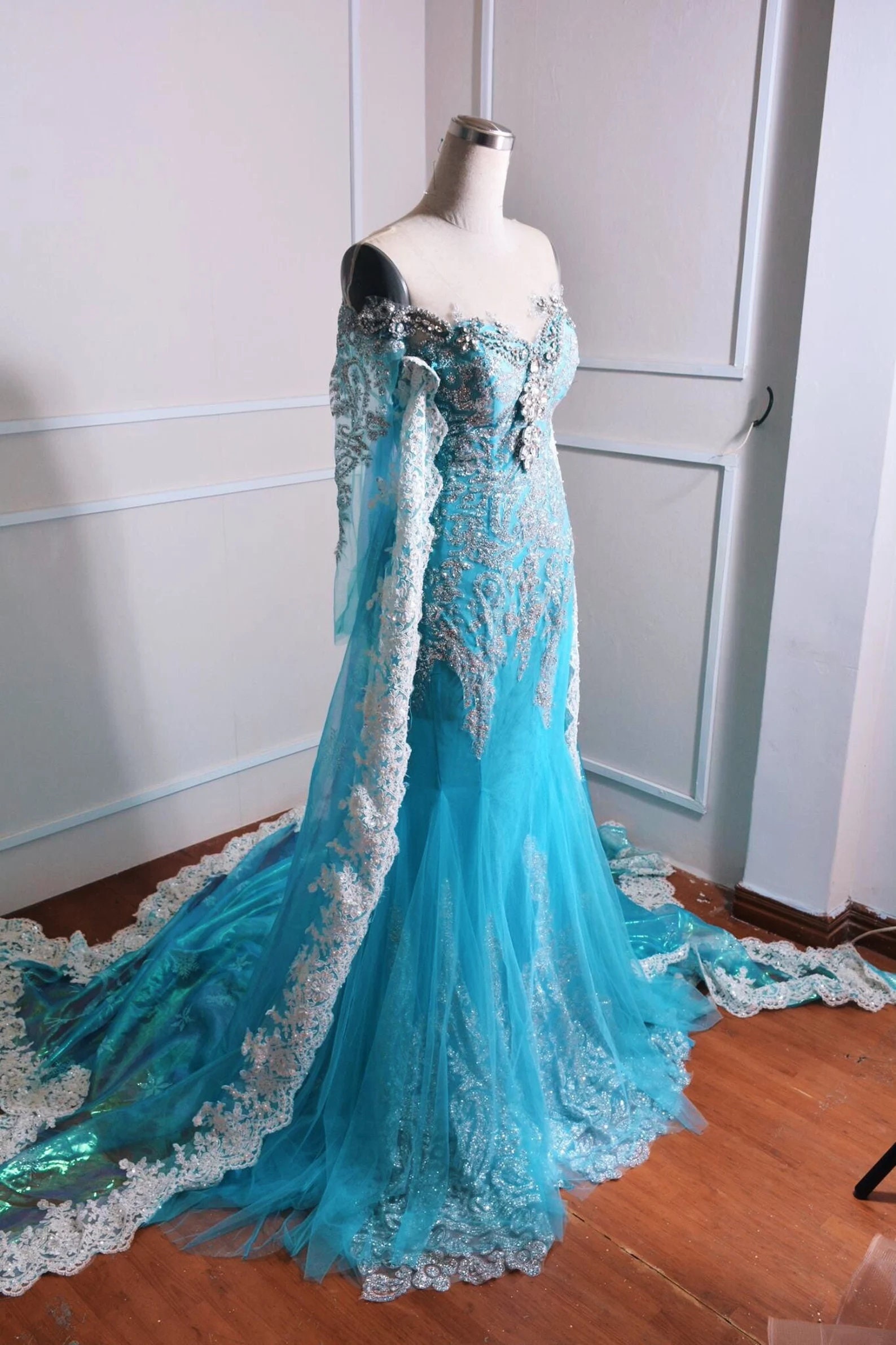wedding dress with light blue Frozen 2 Kids Girl Elsa Costume Dresses Blue Pants Coat Outfit For Par –  ilovethedress main image 0