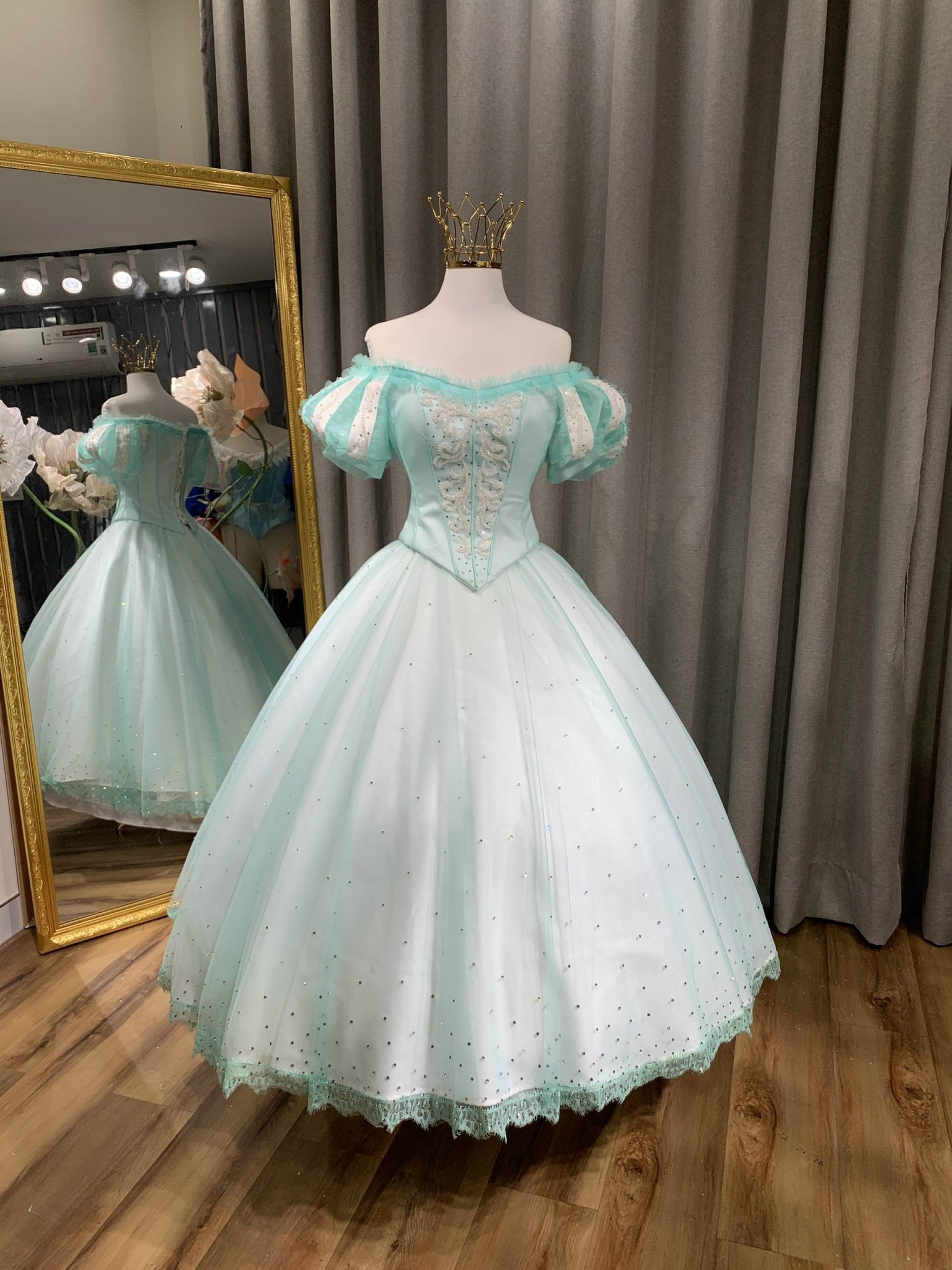 white christmas dresses Ball Gown Long Sleeve Wedding Dress with Cathedral Train Ariel