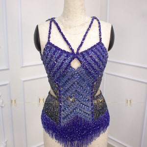 Full set midnight body suit Dark Blue costume handmade full beading - Cosplay costume