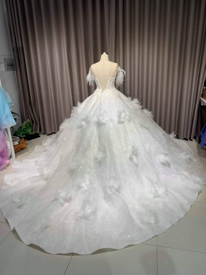 White Wedding Gown,White Glitter Dress Wedding Gown, Modern Evening Wear, sparkly Ballgown, Custom Made image 8