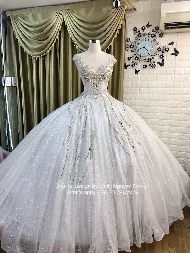 White Wedding Dress Wedding Dress White Ballgown Sparkly Etsy