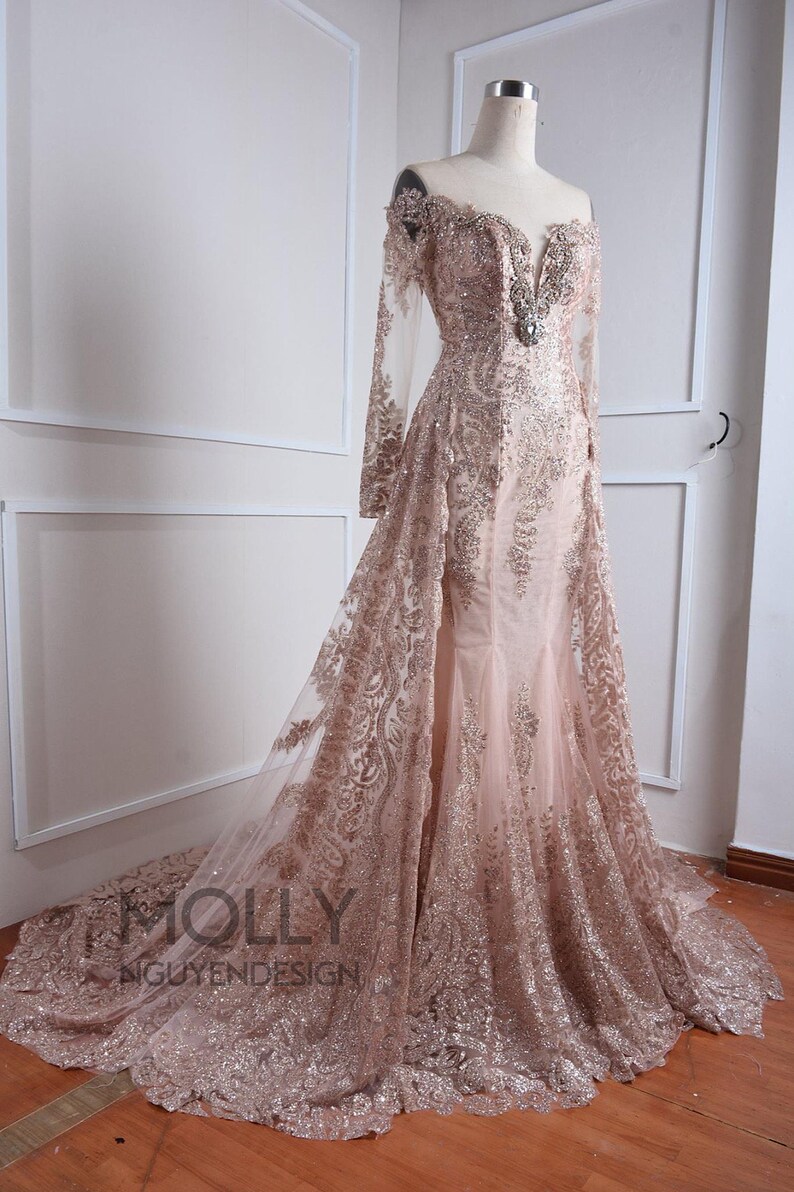 Light gold evening Mermaid dress Sparkly Light Gold Dress Etsy