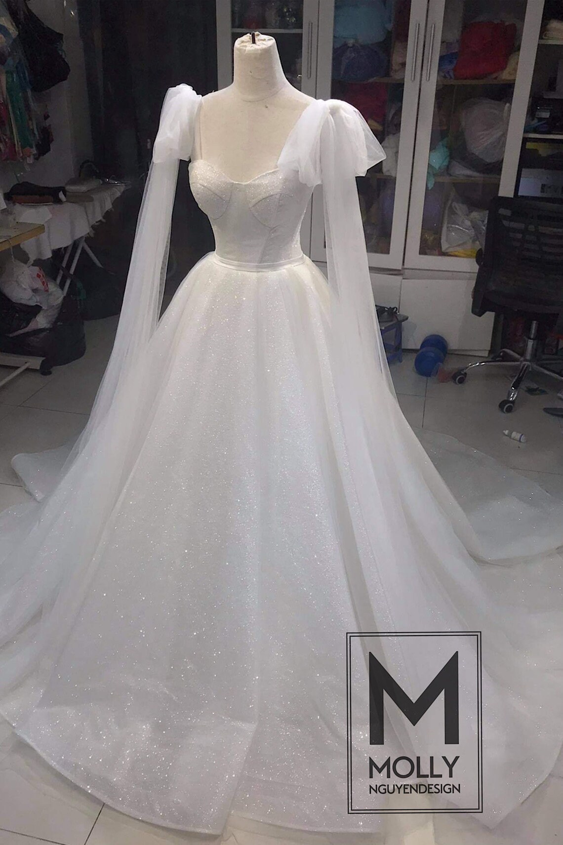 Beautiful Wedding Dress White Glitter Wedding Dress Sparkly Etsy