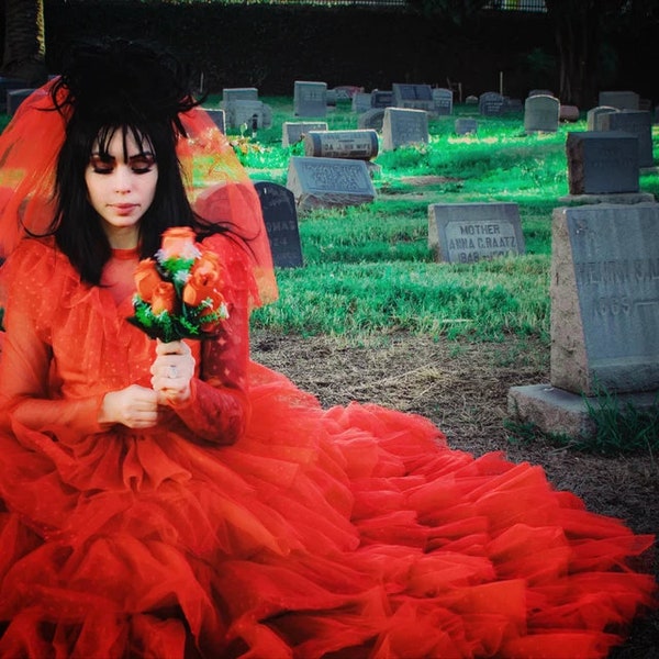 Disfraz de Halloween Adulto - Lydia Bride Beetlejuice Costume - Lydia Costume - Red Dress - Red Costume