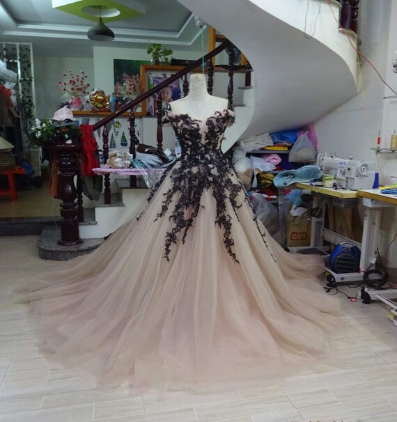 black lace applique dress