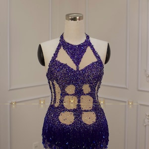 Traje de cuerpo completo, traje azul con cuentas completas para espectáculo - Traje de cosplay