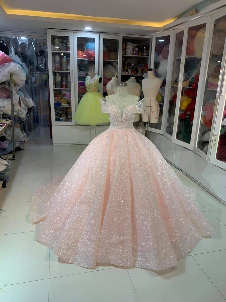 Glitter Dress Peach Sparkly Dress Prom Dress Evening Etsy