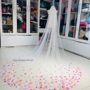 Bridal Veil, Bride length veil,Handmade 3d Flowers veils, veil colours, Wedding Veil