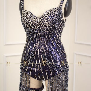 Conjunto completo de réplicas de traje de cuerpo de Midnight, disfraz azul hecho a mano con abalorios, nueva versión - Disfraz de cosplay
