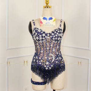 Full set bodysuit midnight Blue costume handmade full beading Inspired Taylor Outfit
