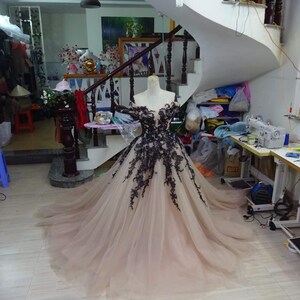 Nude Dress - Black Lace Appliqué Dress - Ballgown - Wedding Dress - Etsy