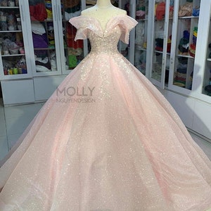 Light Pink DRess, Light Pink sparkly dress, Baby Pink Quinceanera Dress Ballgown,offshoulder Dress Ballgown,