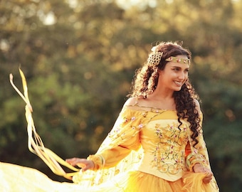 open lace back dress Padme Amidala Women Yellow Meadow Dress Party Carnival Halloween Cosplay  Costume main image 1