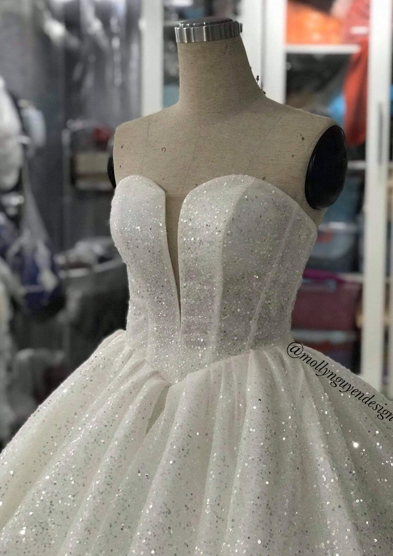 Princess Wedding Dress White Glitter Wedding Dress Etsy