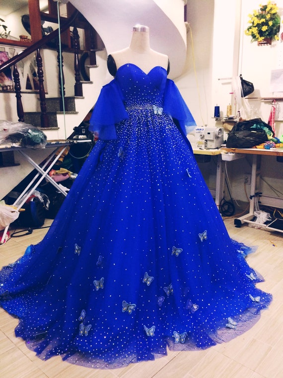 Crystals Princess Dress Blue Dress Sparkly Dress Fairy Dress Fantasy Dress  Ballgown 