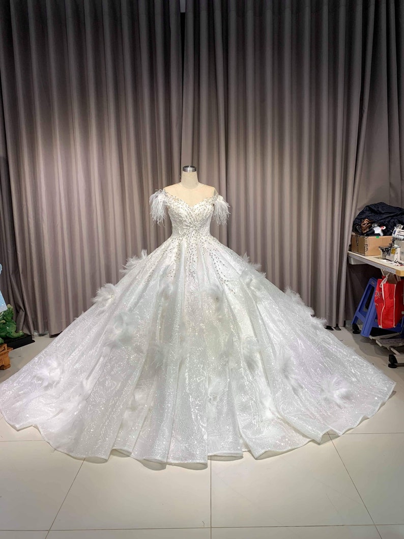 White Wedding Gown,White Glitter Dress Wedding Gown, Modern Evening Wear, sparkly Ballgown, Custom Made image 1