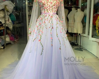Flowers Light Lilac Dress, Evening Dress prom dress, bridesmaids dress, Wedding Dress flowers beautiful