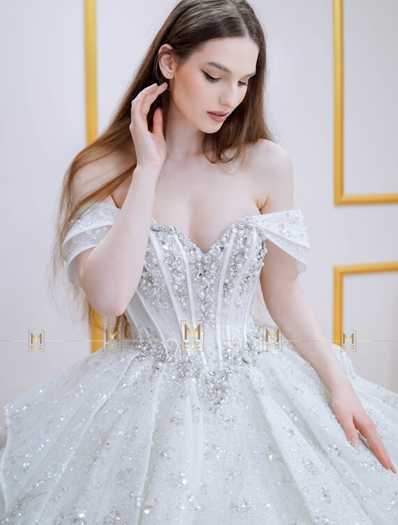 Wedding Dresses Bridal in White Color Wedding Dresses in Bead Lace Etsy UK