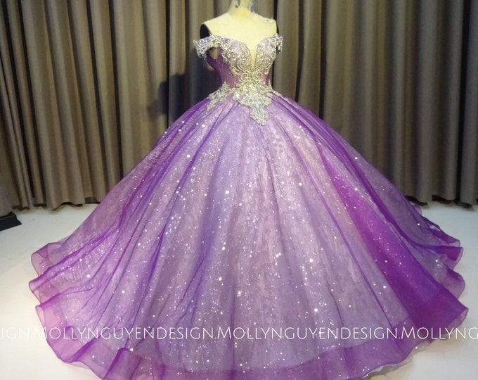 Sparkly Purple Gown, Purple Wedding Gown, Modern Evening Wear, Rapunzel ...