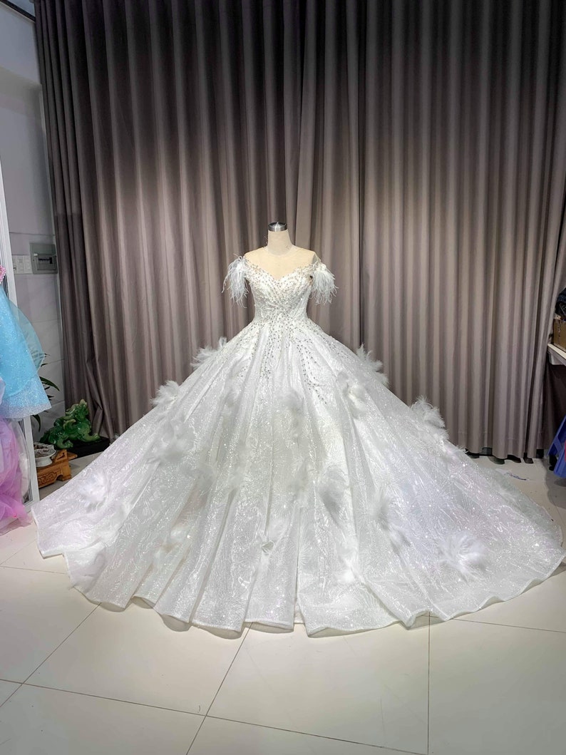 White Wedding Gown,White Glitter Dress Wedding Gown, Modern Evening Wear, sparkly Ballgown, Custom Made image 3