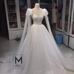 Beautiful Wedding Dress, White Glitter Wedding Dress, Sparkly Wedding Dress, Luxury Wedding Dress