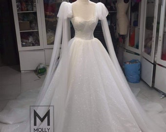 Beautiful Wedding Dress, White Glitter Wedding Dress, Sparkly Wedding Dress, Luxury Wedding Dress