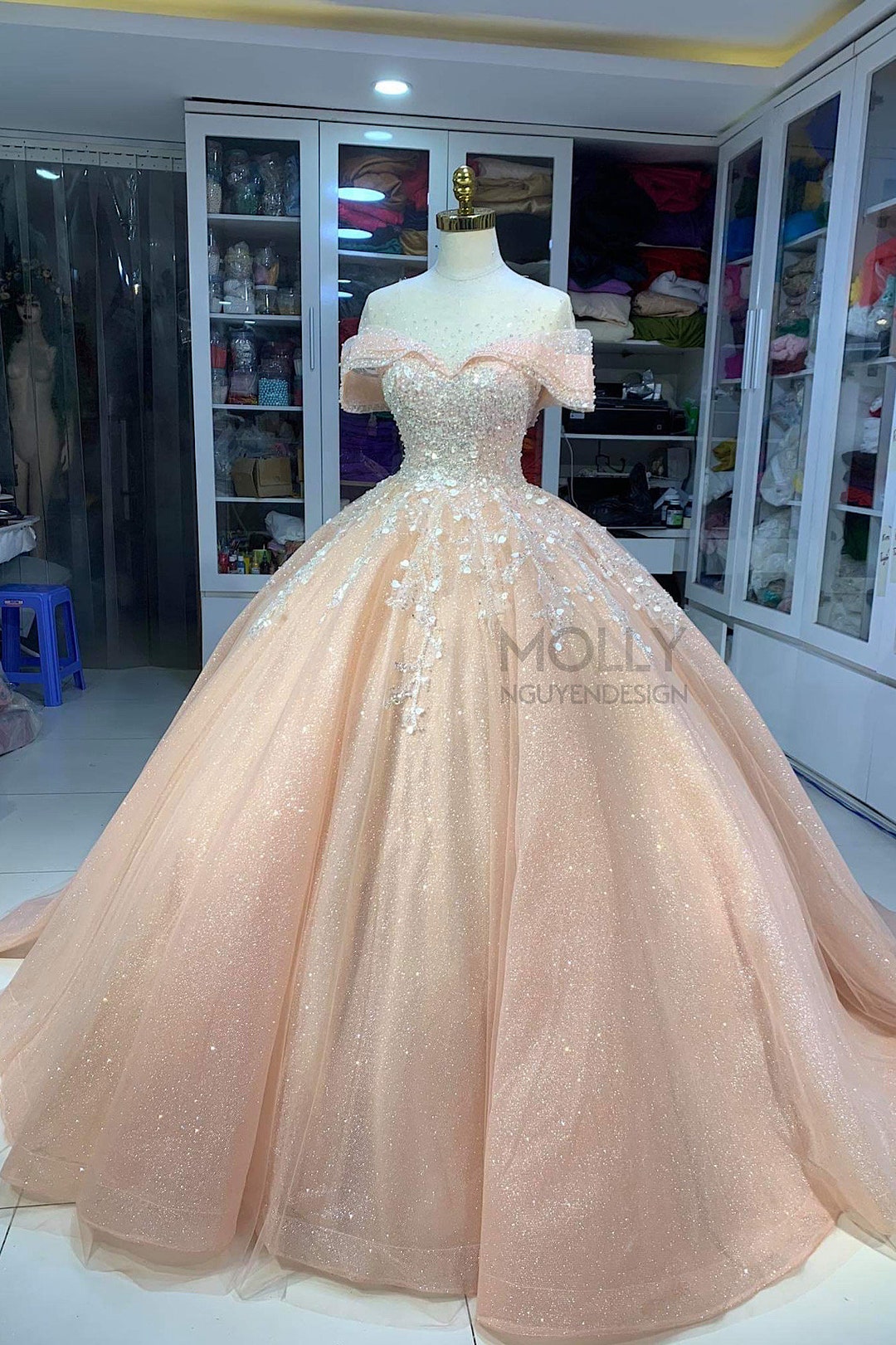 Off Shoulder Light Nude/pink Dress, Sparkly Dress Ballgown Wedding Dress,  Quinceanera Ballgown - Etsy