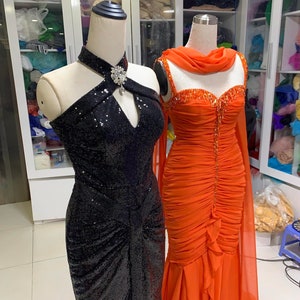 Marilyn Monroe and Jane Russell's gowns - Inspired Marilyn gown, Orange Gown