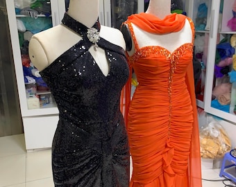 Marilyn Monroe and Jane Russell's gowns - Inspired Marilyn gown, Orange Gown
