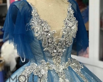 Vestido de gala azul - Vestido de fiesta - Vestido de fiesta azul - Vestido de novia - Vestido de noche - Vestido brillante