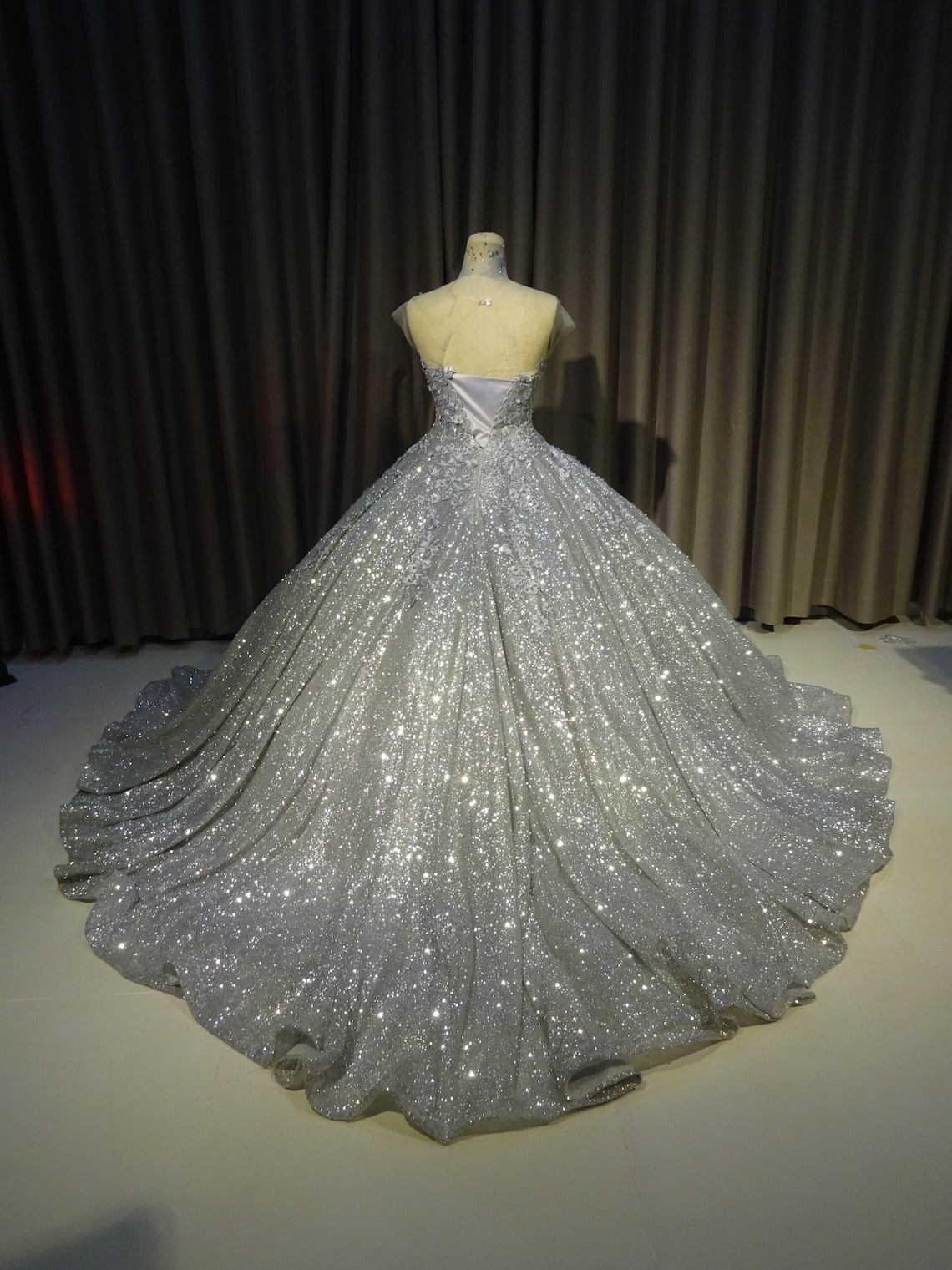 Sparkly Silver Gown Silver Dress Silver Ballgown Wedding Etsy